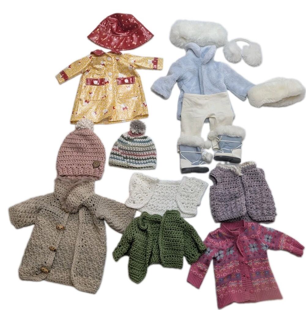 American Girl Pleasant Co. Winter Fall Lot of 15 Rain Coat Sweaters Hats Boots